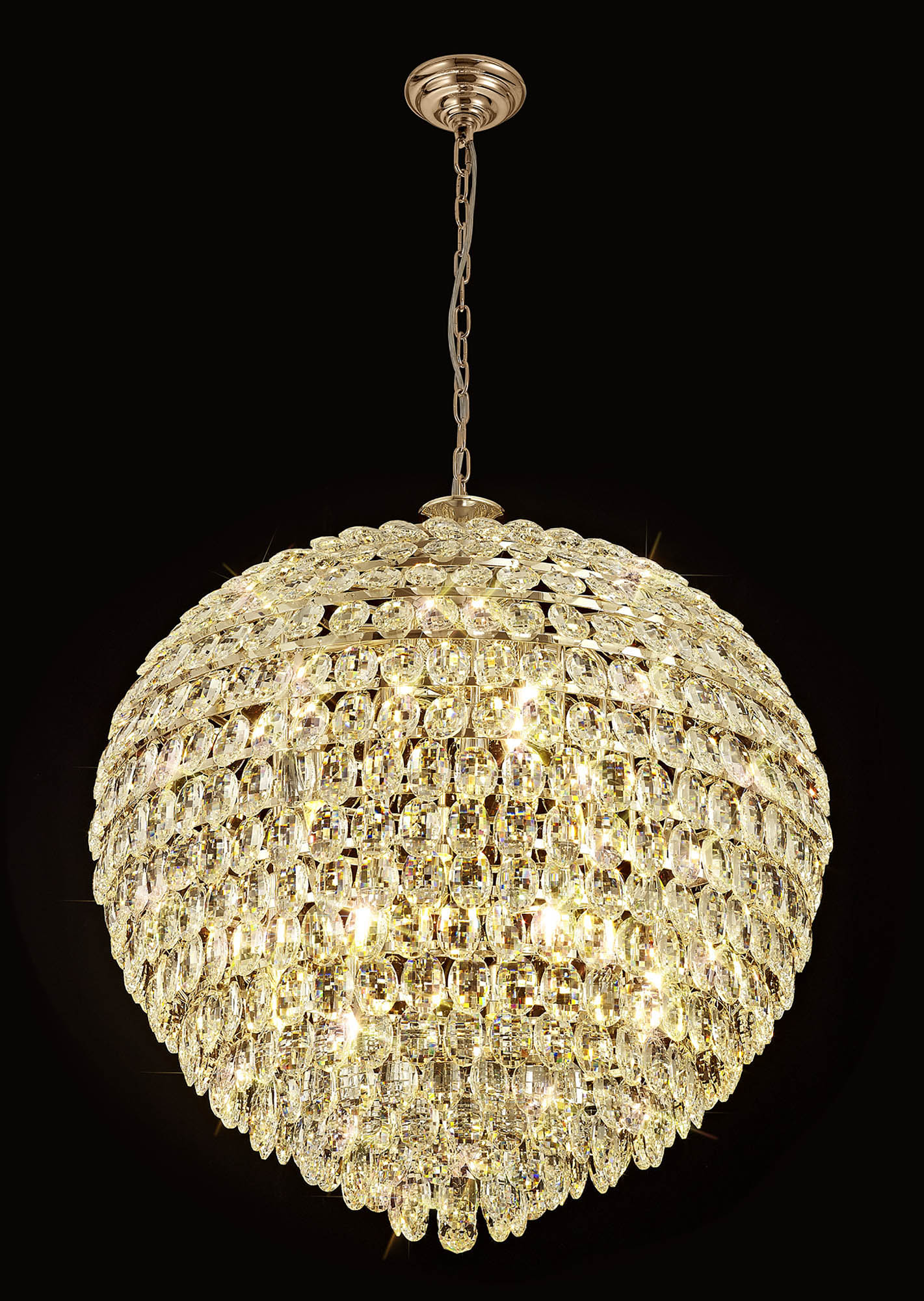 Coniston French Gold Crystal Ceiling Lights Diyas Statement Crystal Fittings